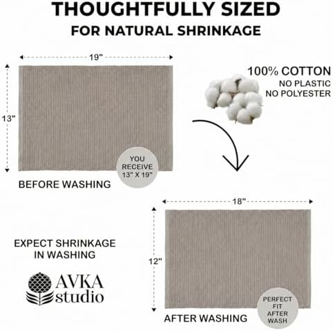 100% Cotton Ribbed Placemats - Set of 8-13 x 19 Inches - Taupe - Everyday Cloth Table Mats - Thick Construction, Washable & Reusable Cloth Place Mats - by AVKA Studio