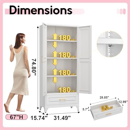 UNICOLY Pantry Kitchen Cabinet with Drawer, 75" Tall Pantry Storage Cabinet