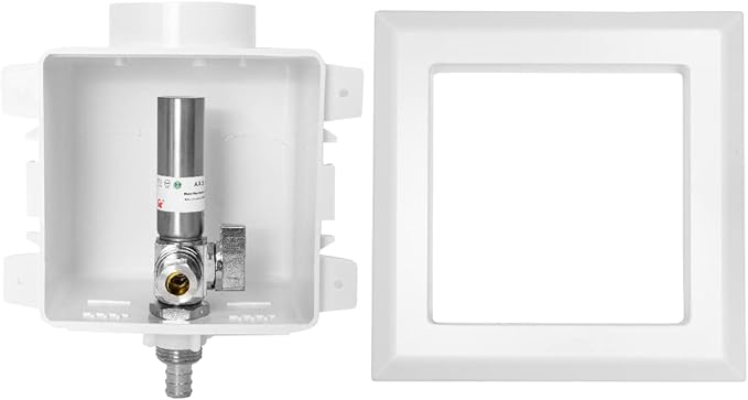 EFIELD Pex Pre-assembled Dishwasher Outlet Box, 1/2-Inch Barb Crimp Pex F1807 Inlet with Installed 1/4-Turn Stop Angle Valve, Copper Water Hammer Arrestor, Chrome Plated,(DW010)