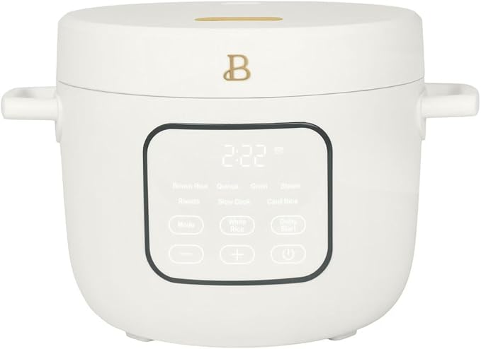 Beautiful 14-Cup Electric Rice & Grain Cooker, Ceramic Nonstick, 8 Presets, Slow Cook, Steamer Tray (White Icing)