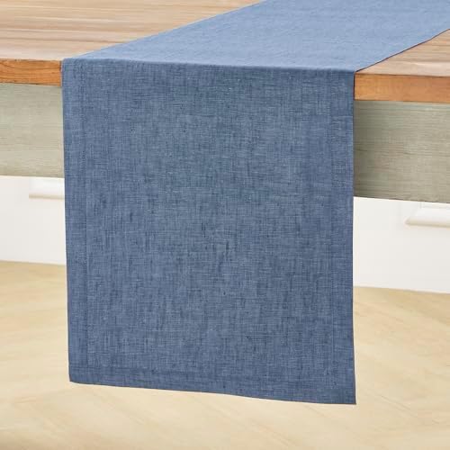 Solino Home 100% Linen Table Runner Blue Denim Woven, Athena 14 x 36 in