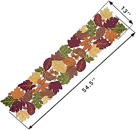 OWENIE Fall Table Runner - Thanksgiving, Farmhouse Embroidered Maple Leaves, 13 x 54 Inch, Orange