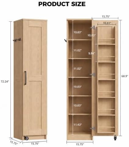 IRONCK Narrow Kitchen Pantry Cabinet, 72" H,Slim for Small Place
