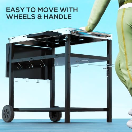Outsunny Outdoor Grill Cart with Stainless Steel Tabletop, Wheels, Storage