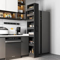 KEIKI 7 Tier Pull-Out Kitchen Pantry Storage Cabinet, Multi-Tier Single-Sided Open Shelf, Spice Rack Next to Fridge, Wood Hutch Food Pantries Cupboard for Coffee Bar, Dining Room, Narrow Spaces