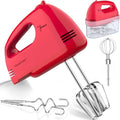 LILPARTNER Electric Hand Mixer with Storage Box, Ultra Power Kitchen Hand Mixer With 7-Speed & 5 Stainless Steel Accessories for Whipping Dough, Cream, Cake, Dishwasher Safe, LIGHT RED BOX