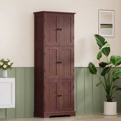 ChooChoo 63.2" Tall Bathroom Storage Cabinet with 6 Doors, Pantry Cabinet