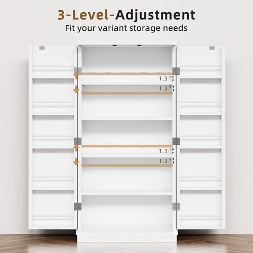Shintenchi 47'' Kitchen Pantry Cabinet, 5-Layer Storage Cupboard, White