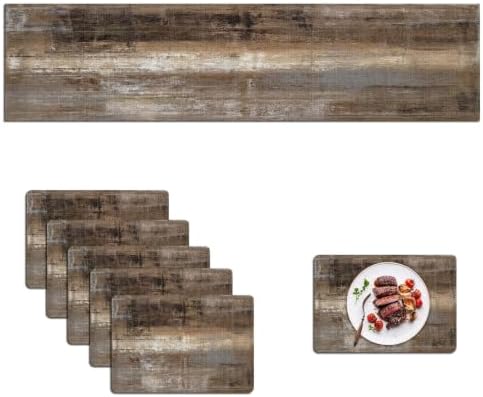 Mcalk Dark Brown Table Runner and Placemats Set of 6 Pieces, Brown Placemat, Cloth Place Mats Indoor for Kitchen, Washable Abstract Placemats Linen Material for Dining Table
