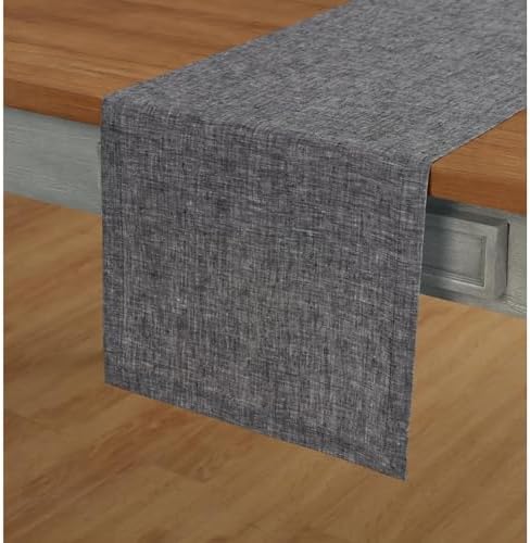 Solino Home 100% Pure Linen Table Runner Black Long, Athena 14 x 156 in