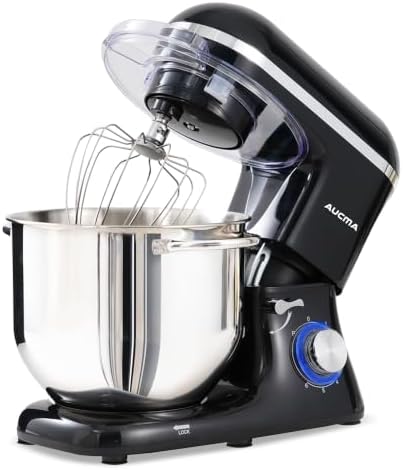 Aucma Stand Mixer,8QT 900W 6-Speed Tilt-Head Food Mixer, Kitchen Electric Mixer with Dough Hook, Wire Whip & Beater (Black, 8QT)