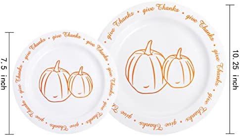 Rubtlamp 60Pcs Thanksgiving Plastic Plates, White Plastic Plates With Orange Pumpkin and Alphabet, Premium Heavy Orange plates Include 30 Dinner Platos 10.25", 30 Dessert Platos 7.5" For Party