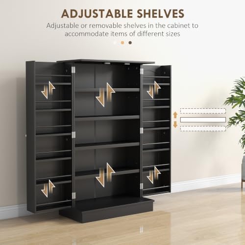 HOMCOM 41" Kitchen Pantry Storage Cabinet 12 Door Shelves Black