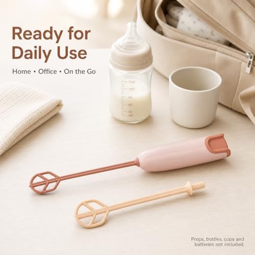 Portable Baby Bottle Mixer with 1 Stirring Rods, Battery Powered Milk Powder Stirrer for Feeding Bottle Prep, Compact Handheld Drink Blender for Coffee, Matcha, Protein Powder, Light Brown