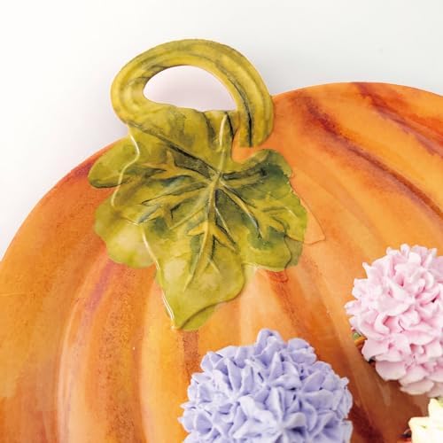 UP Pumpkin Shaped Melamine Serving Platter, Fall Harvest Party Tray, Thanksgiving Table Decor, for Snacks, Appetizers, and Desserts, Orange, 16 x 15.5 Inch
