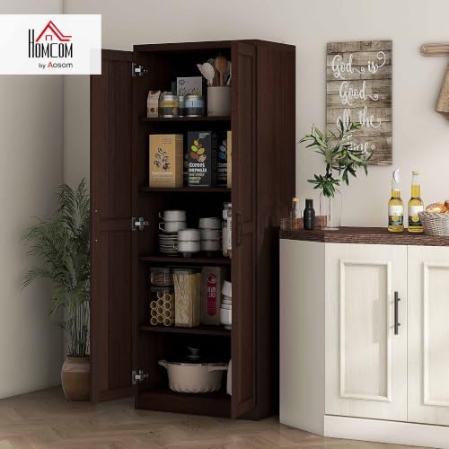 HOMCOM 63" Kitchen Pantry Cabinet with Doors and Adjustable Shelves, Cherry