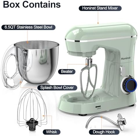 Honinst Stand Mixer, 6.5QT 10-Speed Tilt-Head 3-IN-1 Electric Food Mixer
