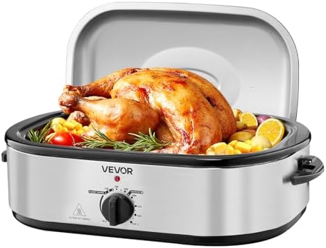 VEVOR Roaster Oven, 14QT Fast-Cooking Turkey Roaster, 150-450℉ Adjustable Temperature Electric Roasting Pan with Self-Basting Lid, Roasting Lift-Out Rack, Defrost & Warm Function, Fits 18lb Turkey