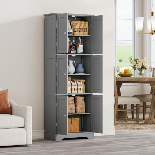 ChooChoo 63.2" Tall Bathroom Storage Cabinet with 6 Doors, Pantry Cabinet