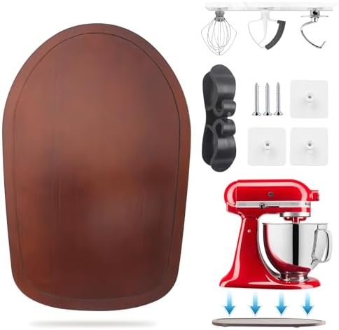 Sliding Mat for Kitchen aid 4.5-5 Qt Stand Mixer with 1Pc Cord Organizer and 3Pcs Attachment Holder for Kitchen Appliance Slider (4.5-5 Qt Bamboo and Attachment, Bright Brown)