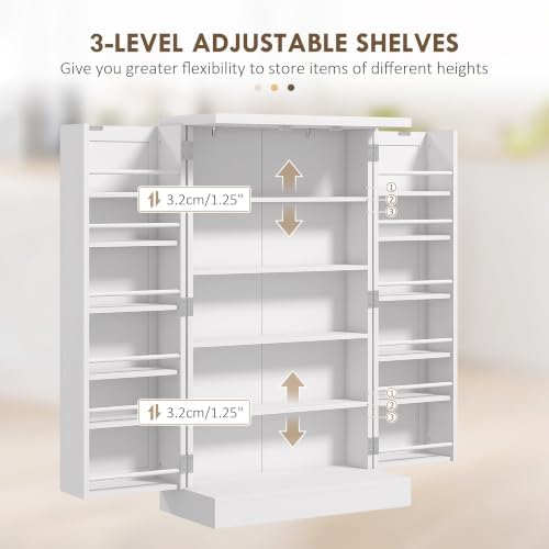 HOMCOM 41" Kitchen Pantry Storage Cabinet, Freestanding, Painted White