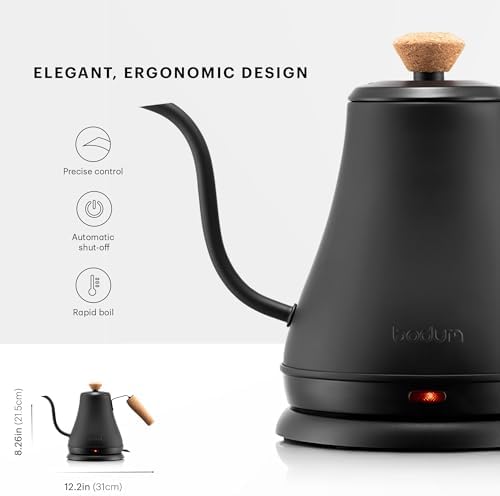 Bodum 27oz Bistro Gooseneck Electric Water Kettle,Pour Over Coffee & Tea,Stainless Steel,Matte Black,(Pack of 4) - Image 3