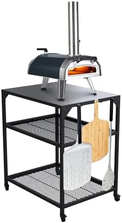 ooni Medium Modular Outdoor Table - 31x22x35 Inch Stainless Steel Pizza Oven Stand, Barbecue Cart, Outdoor Pizza Station
