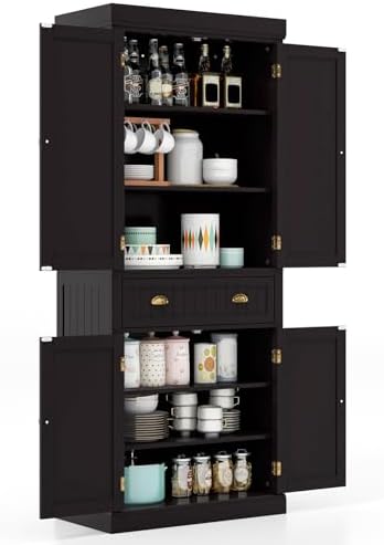 GIANTEX 72" Tall Kitchen Pantry Cabinet, Storage Cabinet with Drawer, Brown