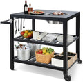 Outdoor Grill Cart with Grill Kit, Movable BBQ Prep Tables Station with Wheels, Dining Cart Table with 2-Tier Storage Cart, 33.3" Lx19.9W x33.2H Grill Table, Black