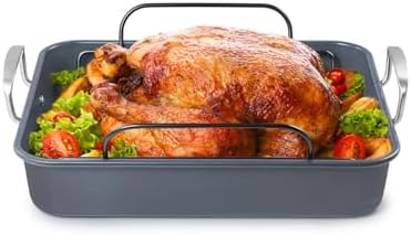BLACK+DECKER Carbon Steel Turkey Roasting Pan with U-Shaped Rack, BDK400B