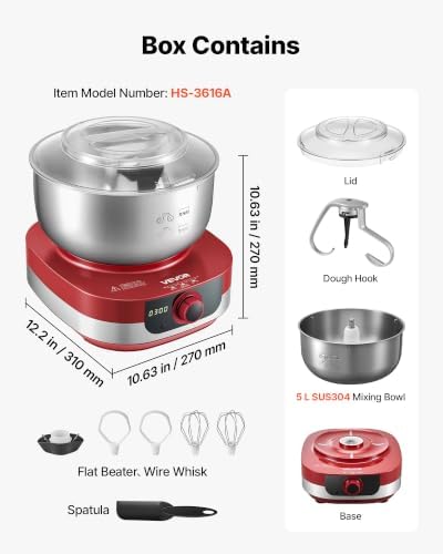 VEVOR 5.3 Qt Electric Dough Maker 500W Stand Mixer