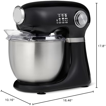 Amazon Basics Tilt-Head Stand Mixer with 5.3Qt Bowl, Dough Hook, Beater and Whisk, 12 Speeds, 350W, Black
