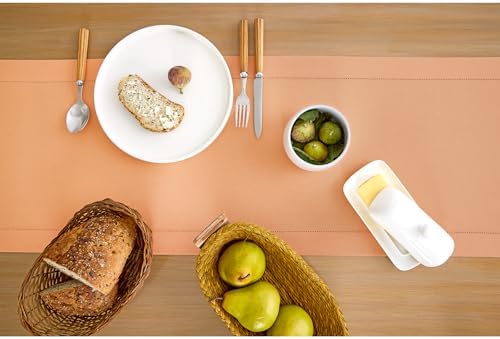 Solino Home Cotton Linen Dining Table Runner Peach Hemstitch, 14 x 48 in