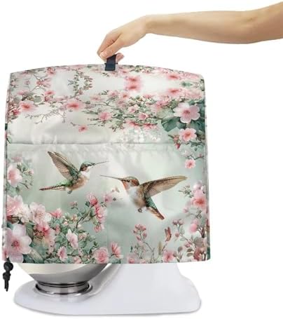 Hummingbird Flower Mixer Cover Protector Compatible with 4-8 Qt Kitchen Aid Mixer Covers Anti-Stain Kitchen Appliance Dust Cover with Handle Pockets