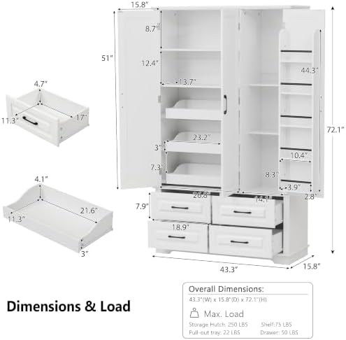 Merax 72" Kitchen Pantry Cabinet with 3 Pull-Out Trays & 5 Door Racks