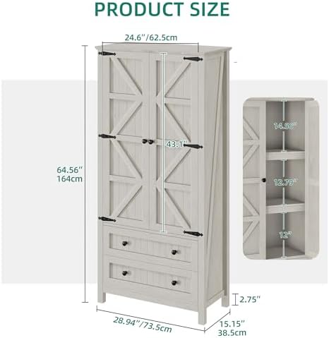 YITAHOME 64.5" Farmhouse Pantry Cabinet with 2 Drawers & Shelves, White