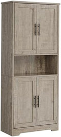Takywep Modern Tall Freestanding Pantry Cabinet 70", Storage Cupboard with 4 Doors, Adjustable Shelves & Open Shelf, Multipurpose Home Organizer for Living Room, Kitchen, Dining Room, Gray