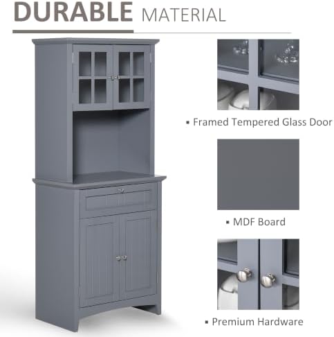 HOMCOM Elegant Buffet with Hutch, Kitchen Pantry Storage Cabinet Gray