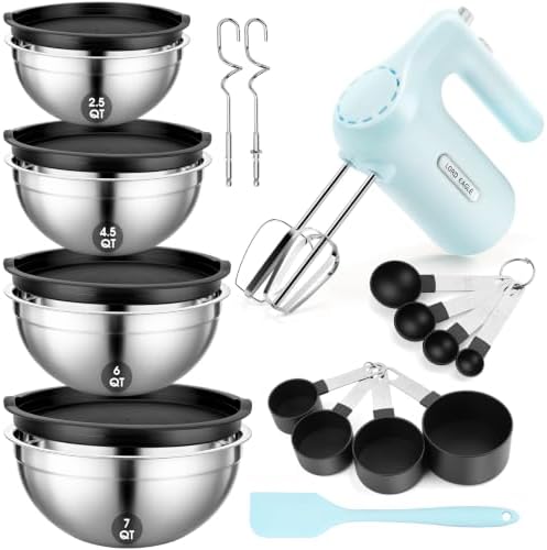 5-Speed Hand Mixer Electric With 4 Mixing Bowls Set