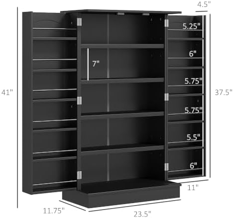 HOMCOM 41" Kitchen Pantry Storage Cabinet 12 Door Shelves Black