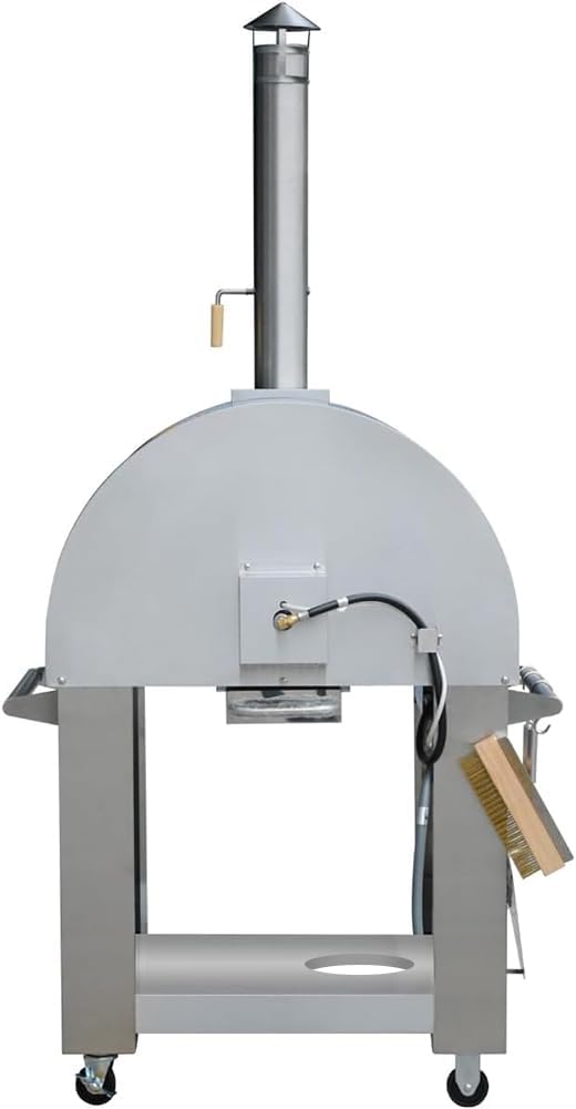 KOSTCH 32.5 inch Wood Fired and Propane Gas Pizza Oven for Outdoor Kitchen in Stainless Steel, Large Pizza Oven for Outside, Yard and Party (Red with Cover)