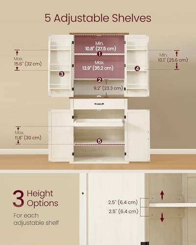 VASAGLE Pantry Cabinet, Freestanding Tall Cupboard with a Drawer