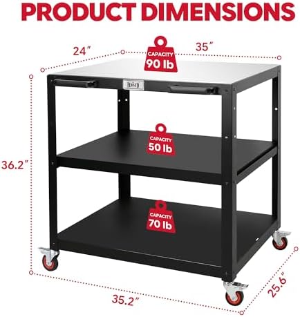 Feasto 3-Shelf Pizza Oven Table with Lockable Wheels, 36''x 24''