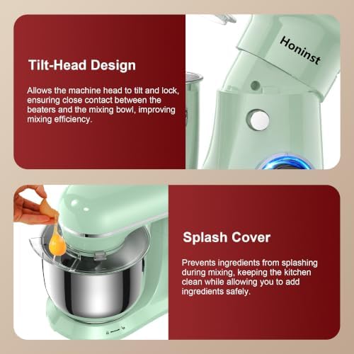Honinst 4QT Electric Stand Mixer, 10-Speed Tilt-Head Compact Kitchen Mixer