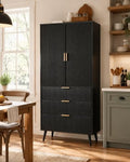 NicBex Kitchen Pantry Cabinet with 3 Drawers & Adjustable Shelves, Black