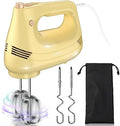 GUALIU Electric Hand Mixer, 304*(2* Beaters, 2* Dough Hooks), (1* Storage Bag) Handheld Mixer for Baking Cakes, Eggs, Cream Food Mixers, Turbo Boost /5 Speed Kitchen Blender YELLOW