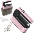 Yomelo 9-Speed Digital Hand Mixer Electric, 400W Powerful DC Motor, Hand Mixer Electric Handheld with Snap-On Storage Case, 5 Stainless Steel Accessories, Beaters, Dough Hooks, Whisk(Rose Gold)