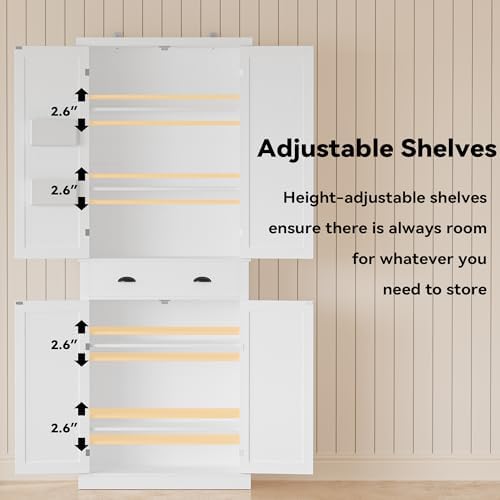 IRONCK Kitchen Pantry Storage Cabinet, 83.9" H Cupboard, White
