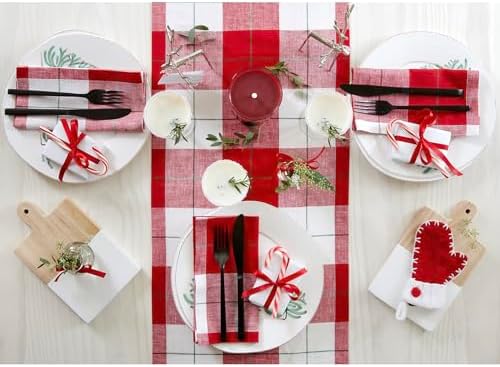 Solino Home 100% Pure Linen Table Runner Merry, Very Merry Plaid 14 x 72 in