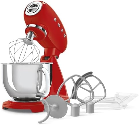 SMEG SMF05 Forte 5-Qt Stand Mixer with 750W Motor, Smooth Start & SteadyMix, Flex Edge Beater, 10 Speeds, Stainless Steel Bowl – Retro 50’s Style Planetary Mixer for Dough, Baking & Desserts-Red